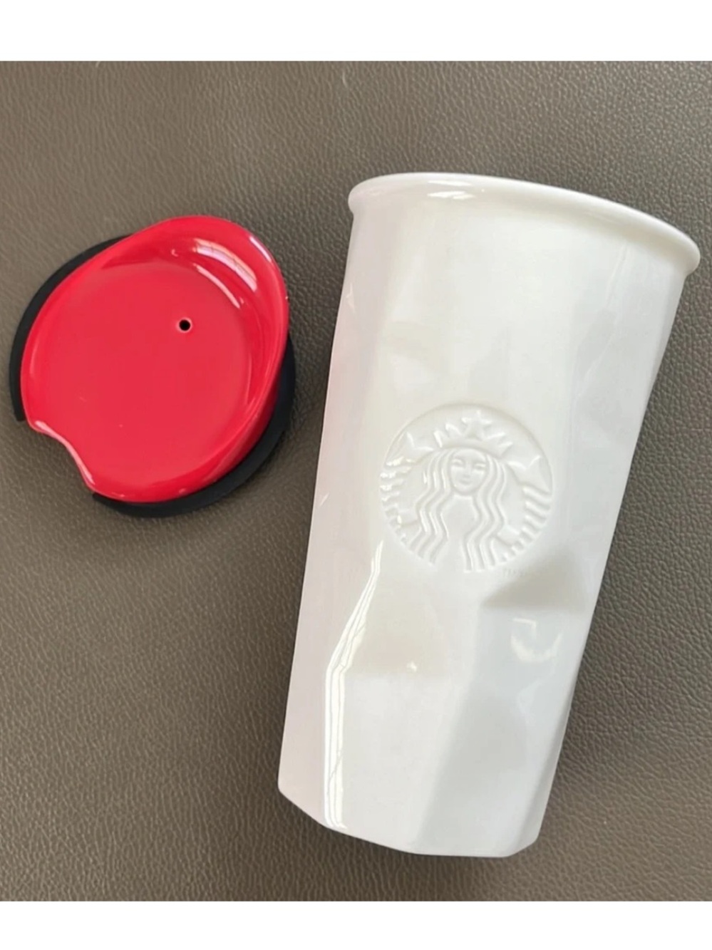 Starbucks Holiday 2013 Siren faceted off white 10oz ceramic travel mug